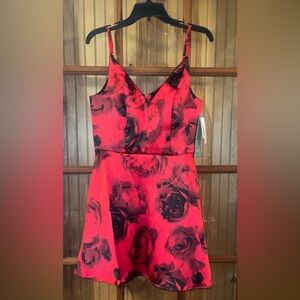 Speechless Red & Black Floral V-Neck Slip Dress